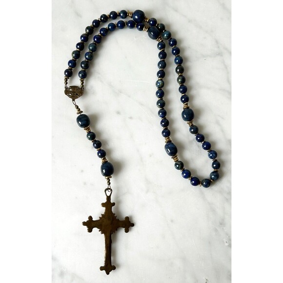 Bella Studios Rosary Lapis Lazuli Beads Bronze Medal and Crucifix Prayer Beads - Picture 9 of 14